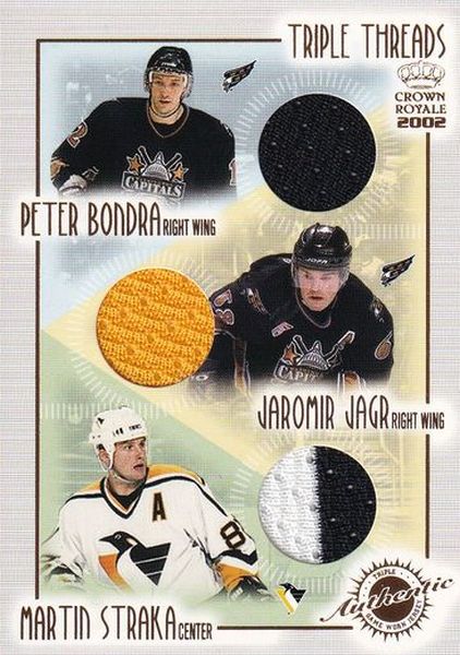 jersey karta BONDRA/JÁGR/STRAKA 01-02 Crown Royale Triple Threads číslo 20